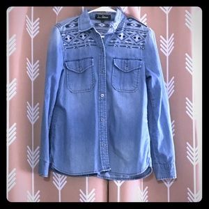 Embroidered, denim button up